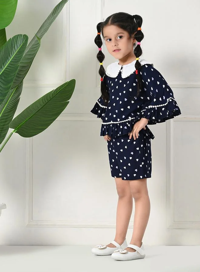 BELLA MODA Bella Moda Heart Printed Lace Detail Top and Shorts Set
