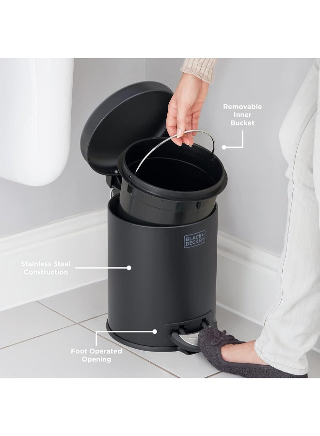 بلاك اند ديكر سلة نفايات وإعادة التدوير بدواسة وغطاء بشكل قبة وإغلاق ناعم أسود غير لامع 5 لتر 61345 - Image 4