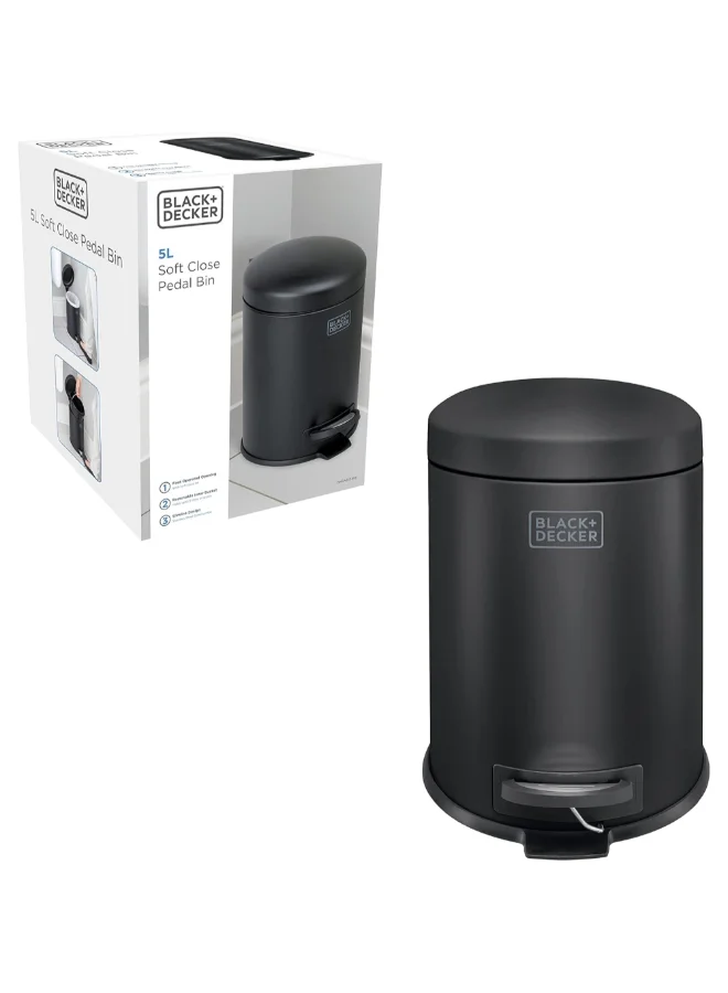 BLACK+DECKER Dome Lid Soft Close Recycle Pedal Bin Matte Black 5 L 61345