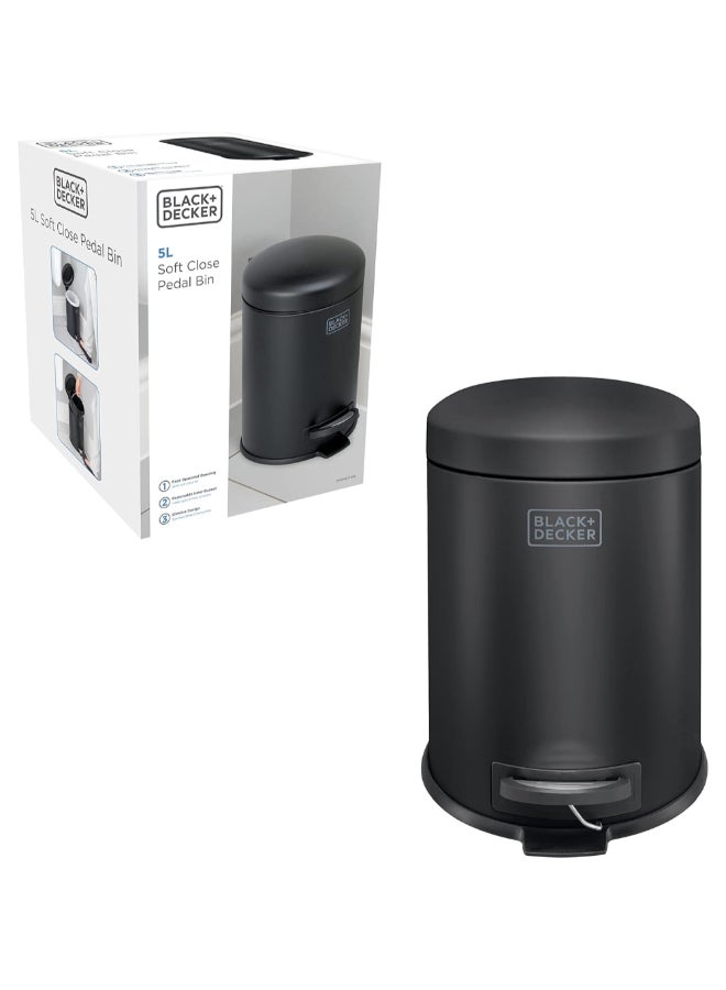 بلاك اند ديكر سلة نفايات وإعادة التدوير بدواسة وغطاء بشكل قبة وإغلاق ناعم أسود غير لامع 5 لتر 61345 - Image 2