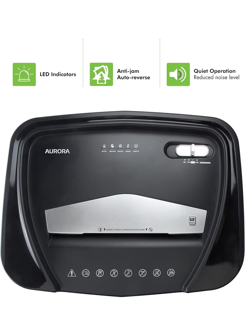 AURORA Aurora Professional Grade High Security 12Sheet MicroCut PaperCD and Credit Card Shredder 60 Minutes Continuous Run Time  - Image 5