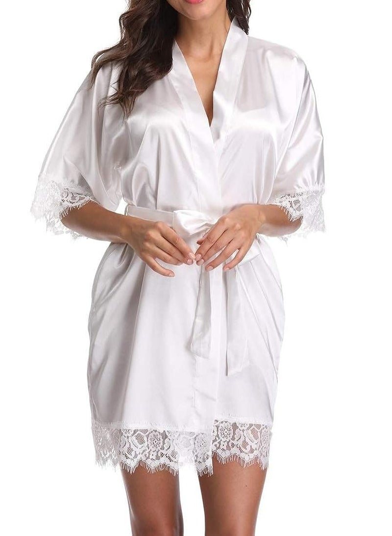 VITION Girl Women Lingerie Sleepwear Underwear Lace Briefs Nightwear Nightdress Maxi Loungewear Robe Soft Silky Nighty Set (XXL) White - Image 5