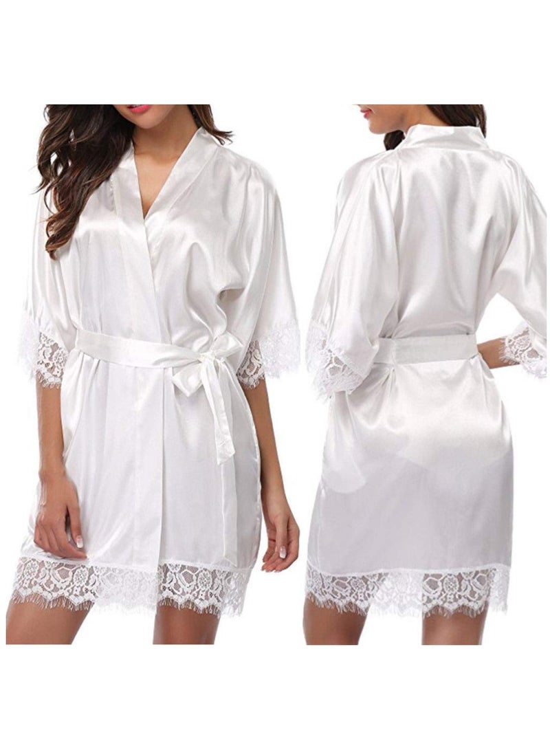 VITION Girl Women Lingerie Sleepwear Underwear Lace Briefs Nightwear Nightdress Maxi Loungewear Robe Soft Silky Nighty Set (XXL) White - Image 2