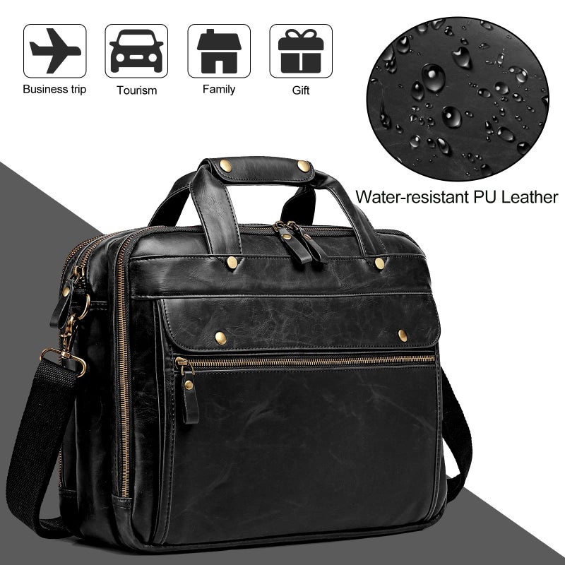 Bosidu Leather Briefcases for Men 15.6 Inch Laptop Messenger Bag with Triple Compartments Water-Resistant Computer Shoulder Bag for Business, Travel, Work, Office, Black - Image 4