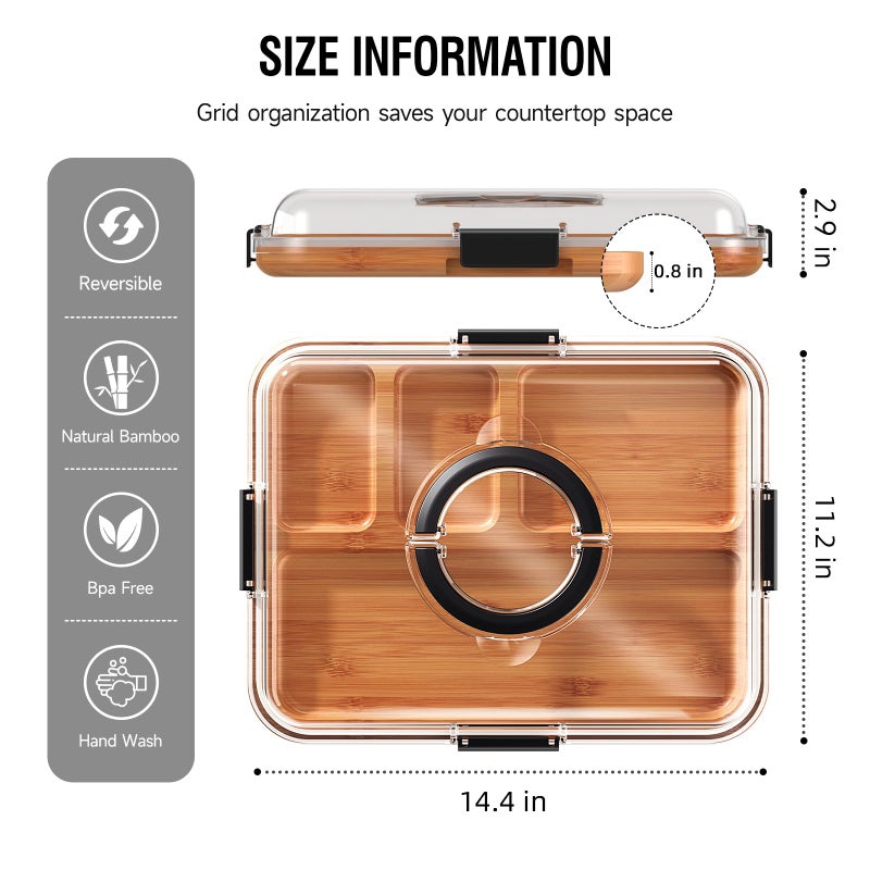 Renmxj Charcuterie Board with Clear Lid, Travel Portable Cheese Board Charcuterie Boxes Cutting Boards for Kitchen, House Warming Gifts New Home, Gifts for Women (4 Compartments Black) - Image 2