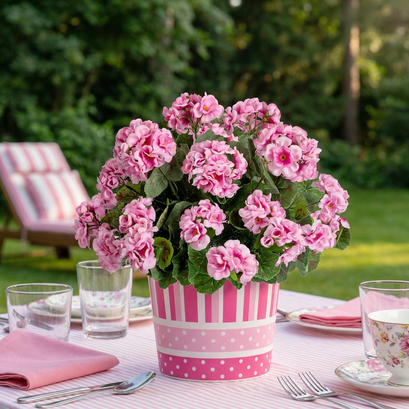 Uqueeten 4PCS Fake Flower Artificial Geranium,Artificial Flowers for Outdoors, Geraniums Artificial Flowers Realistic,Artificial Geraniums for Outdoors Fake Plant Decoration((Pink) 14.4" - Image 3
