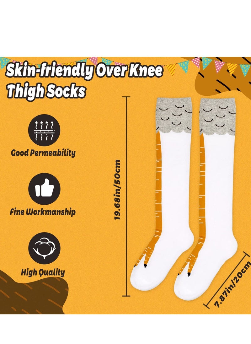Excefore - 2 PCS Chicken Leg Socks, Chicken Feet Stockings, Funny Chicken Socks Women, Cotton Knee Thigh High Socks Novelty Pattern Athletic Socks for Women Girls Striped Cosplay Socks Funny Gifts - Image 1