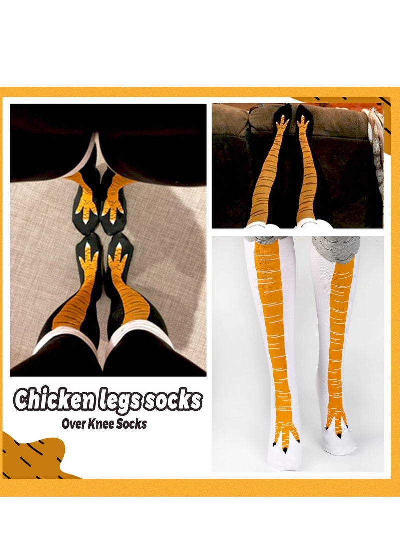 Excefore - 2 PCS Chicken Leg Socks, Chicken Feet Stockings, Funny Chicken Socks Women, Cotton Knee Thigh High Socks Novelty Pattern Athletic Socks for Women Girls Striped Cosplay Socks Funny Gifts - Image 1
