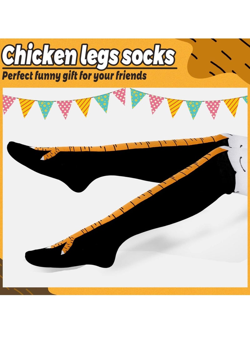 Excefore - 2 PCS Chicken Leg Socks, Chicken Feet Stockings, Funny Chicken Socks Women, Cotton Knee Thigh High Socks Novelty Pattern Athletic Socks for Women Girls Striped Cosplay Socks Funny Gifts - Image 1