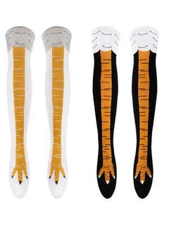 2 PCS Chicken Leg Socks, Chicken Feet Stockings, Funny Chicken Socks Women, Cotton Knee Thigh High Socks Novelty Pattern Athletic Socks for Women Girls Striped Cosplay Socks Funny Gifts