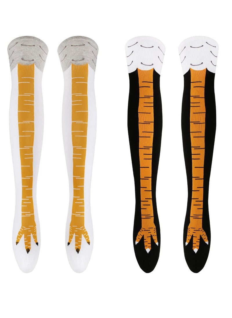 Excefore - 2 PCS Chicken Leg Socks, Chicken Feet Stockings, Funny Chicken Socks Women, Cotton Knee Thigh High Socks Novelty Pattern Athletic Socks for Women Girls Striped Cosplay Socks Funny Gifts - Image 1