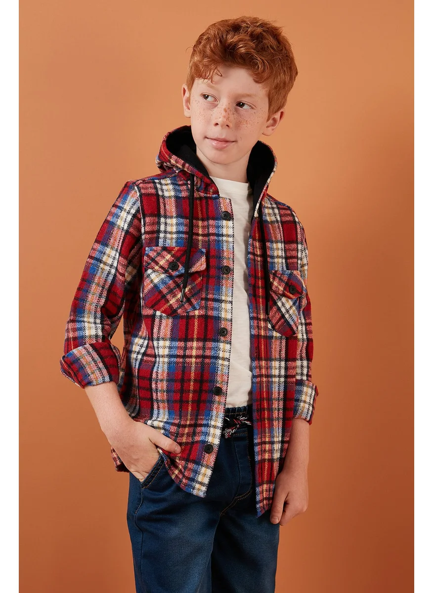 Lela Plaid Hooded Winter Lumberjack Shirt with Pockets Boys' Shirt CF24W81779