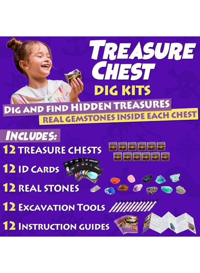 Dancing Bear Treasure Chest Dig Kit Party Pack For 12 Kids, Excavate 12 Surprise Real Gems & Crystals, Stem Education, Fun Pirate Booty Hunt, Science Activity Gift Sets For Girls And Boys - Image 2