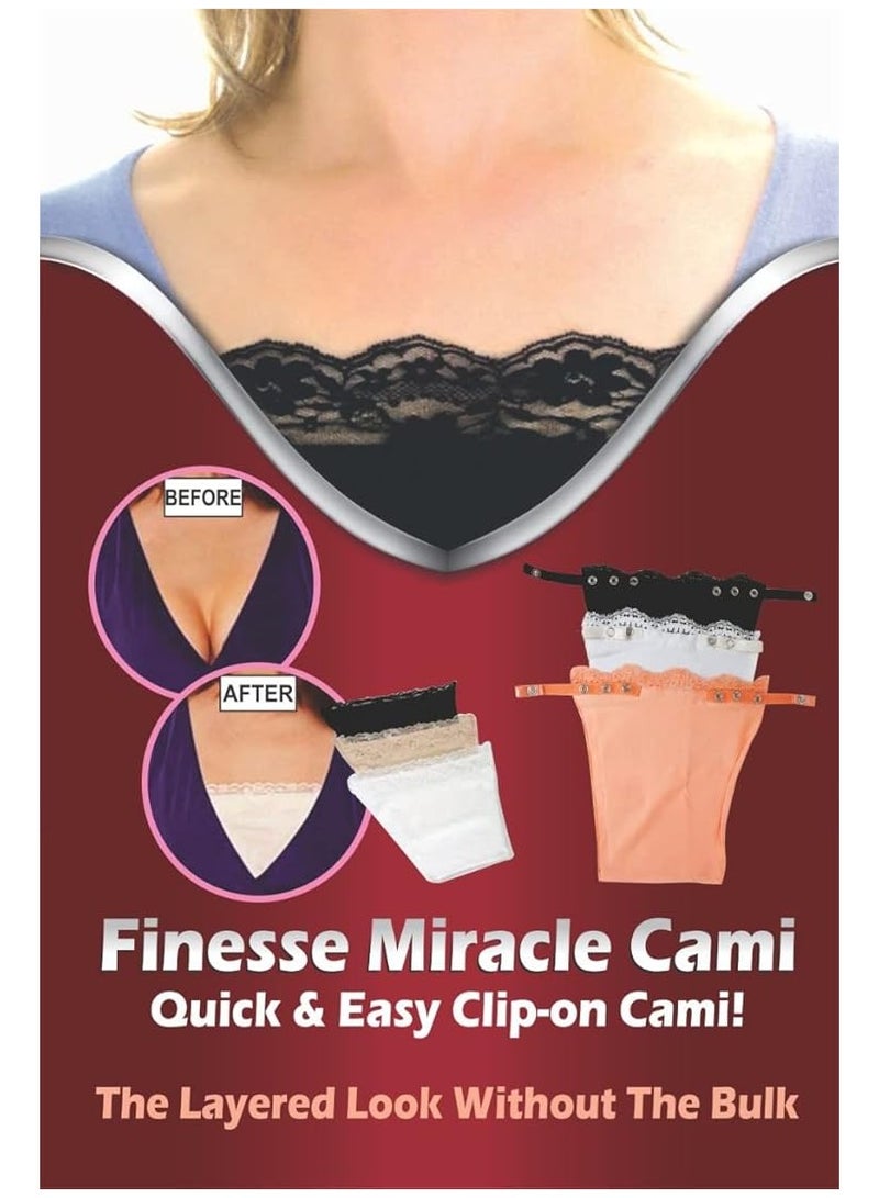 3Pcs Clip on Camisoles Custom Cleavage Control Lace Set Panels Cami Secret - Bra Extension (Black, Beige, White) (Package may Vary) - Image 1