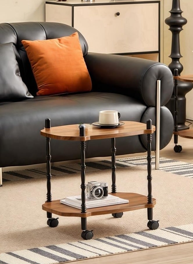 XiuWoo Retro Mid-Century Rolling Side Table Square Mobile Coffee Table with Wheels, Vintage Storage Cart for Living Room Couch Space-Saving End Table, Accent Organizer Shelf for Small Spaces - Image 1