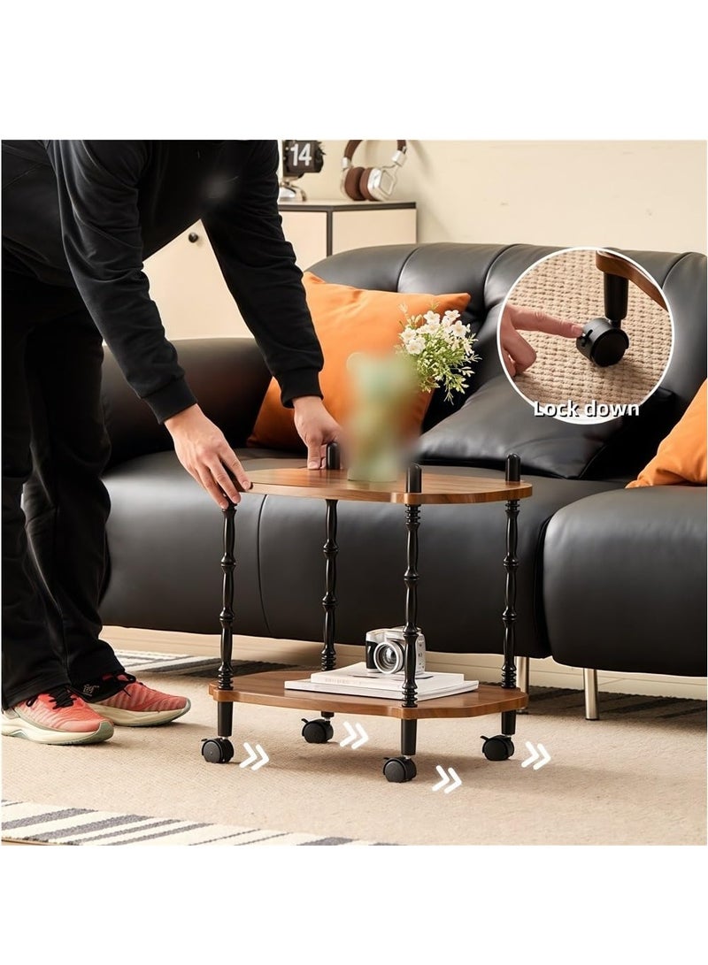 XiuWoo Retro Mid-Century Rolling Side Table Square Mobile Coffee Table with Wheels, Vintage Storage Cart for Living Room Couch Space-Saving End Table, Accent Organizer Shelf for Small Spaces - Image 3
