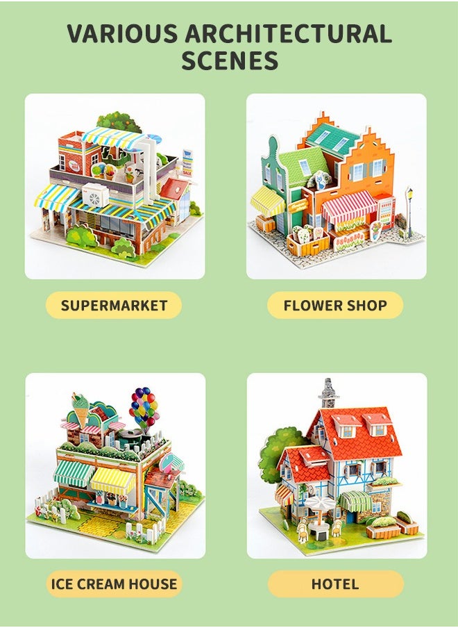 GROIC 3D Puzzles Town DIY Building Blocks Set, Educational Creative Puzzle, Supermarket, Flower Shop, Ice Cream Parlour, Holiday Hotel with Map and Doll Accessories City Scene Assemble Toys  - Image 4
