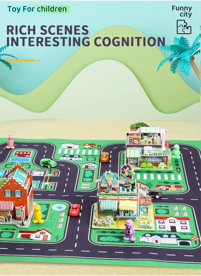 GROIC 3D Puzzles Town DIY Building Blocks Set, Educational Creative Puzzle, Supermarket, Flower Shop, Ice Cream Parlour, Holiday Hotel with Map and Doll Accessories City Scene Assemble Toys  - Image 3