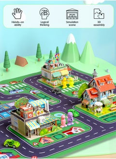 GROIC 3D Puzzles Town DIY Building Blocks Set, Educational Creative Puzzle, Supermarket, Flower Shop, Ice Cream Parlour, Holiday Hotel with Map and Doll Accessories City Scene Assemble Toys  - Image 2