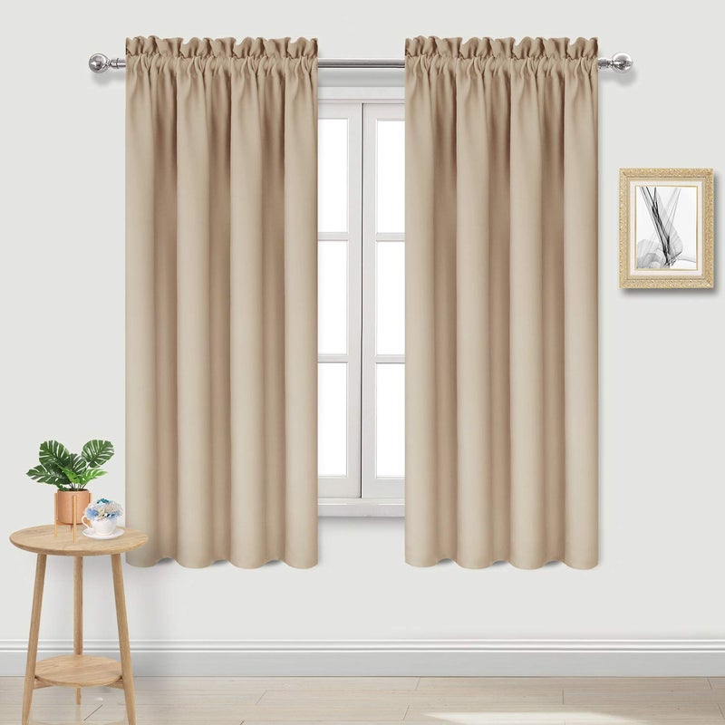 DWCN Beige Blackout Curtains for Bedroom  Rod Pocket Thermal Insulated Energy Saving Drapes for Living Room and Bedroom W 38 x L 63 Inch 2 Panels