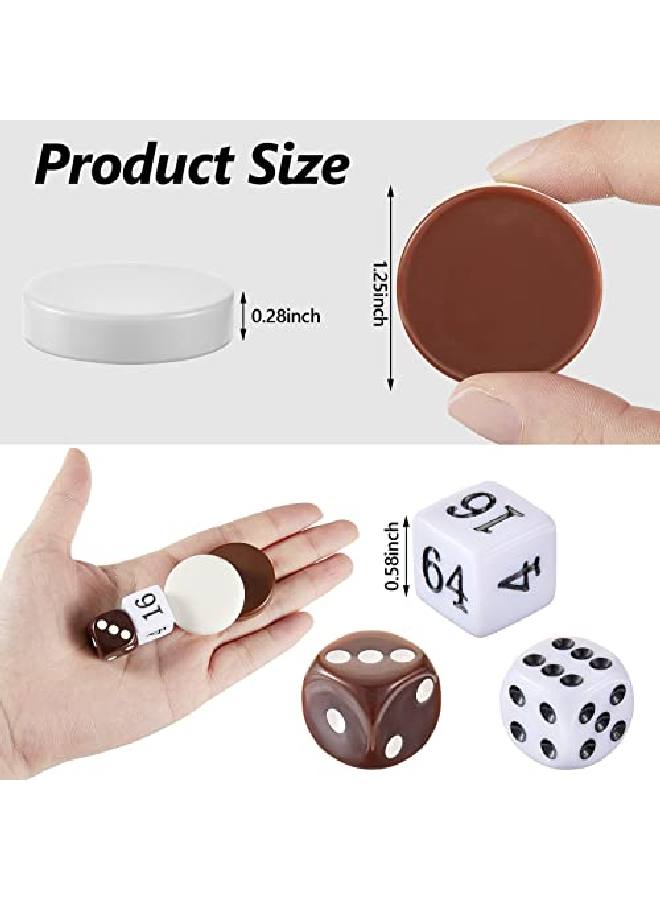 Skylety 30 Pieces Backgammon Pieces Checkers 1.25 Inch Replacement Checkers Board Game Pieces Playing Game Chips With 5 Dice And Drawstring Storage Pouch For Checkers Game Supplies Brown And White  - Image 2