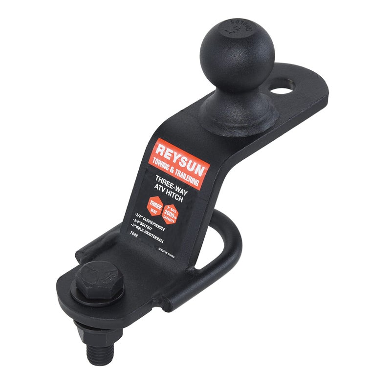 REYSUN 3 in 1 ATVUTV Trailer Hitch Adapter with 2 inch Trailer Ball 3 Way ATV Attachment Fastener Kit Included