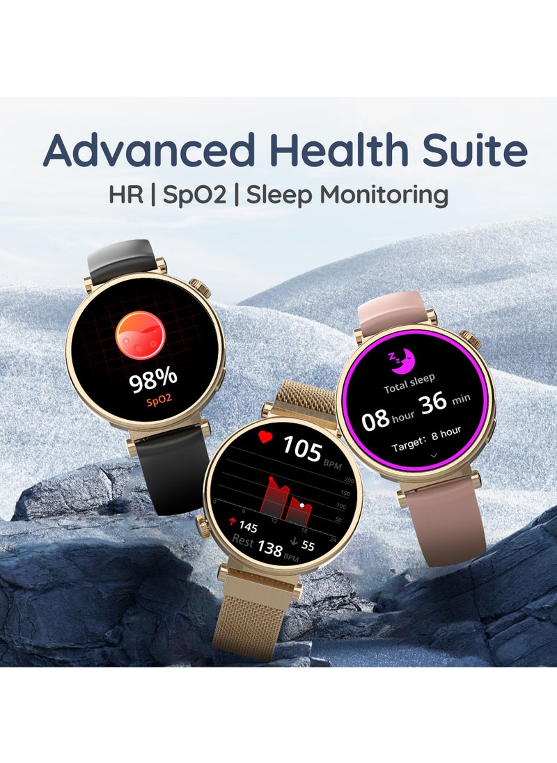 Vama Smart Watch for Women, 1.32" AMOLED Display, Bluetooth Calling, Always-On Display, Health Monitoring, Multiple Sports Modes, AI Voice Assistant, DIY Watch Faces, Classic Metal