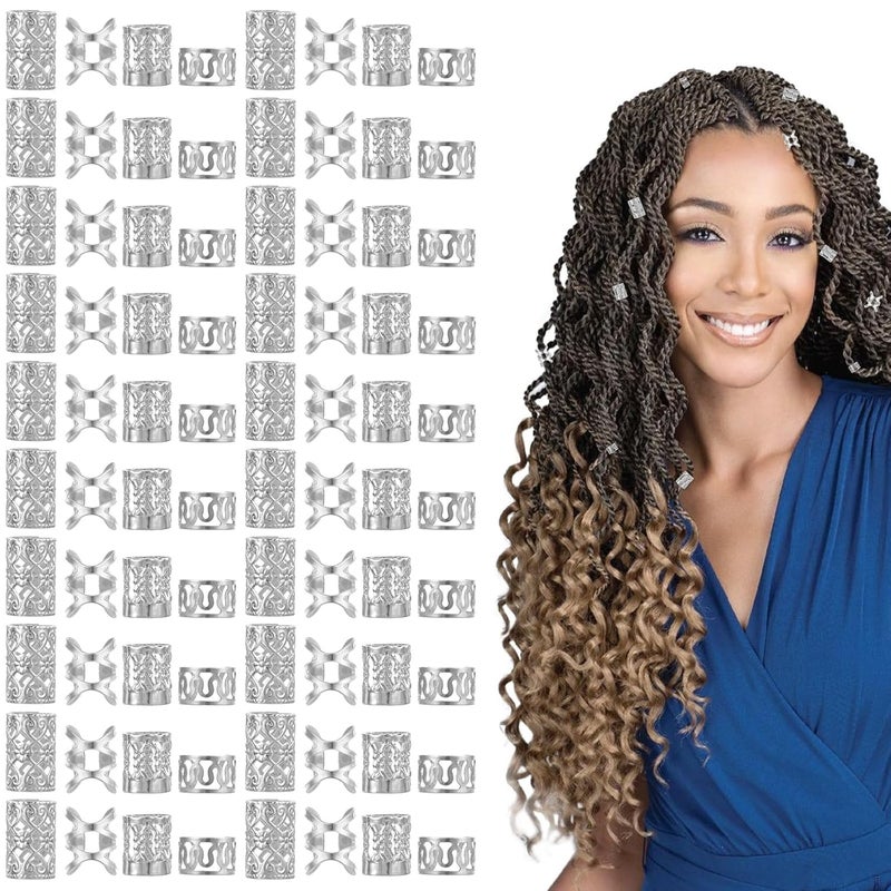 Molain Molain 120Pcs Silver Hair Jewelry for Locs, Hair Cuffs for Braids, Hair Clips for Braids, Silver Hair Rings, Adjustable Hair Charms for Braids, Hair Braid Accessories for Women Men Braids Decoration 