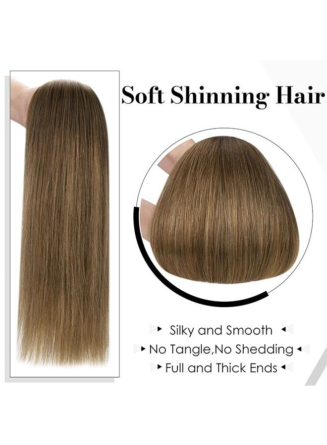 LaaVoo Clip in Hair Extensions Human Hair Balayage Chestnut Brown to Light Brown Clip in Hair Extensions Real Human Hair Straight Real Hair Extensions Full Head Set 16 Inch 7pcs 120G - Image 5