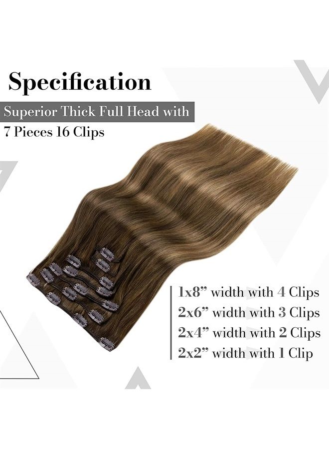 LaaVoo Clip in Hair Extensions Human Hair Balayage Chestnut Brown to Light Brown Clip in Hair Extensions Real Human Hair Straight Real Hair Extensions Full Head Set 16 Inch 7pcs 120G - Image 3