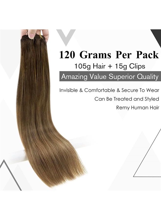 LaaVoo Clip in Hair Extensions Human Hair Balayage Chestnut Brown to Light Brown Clip in Hair Extensions Real Human Hair Straight Real Hair Extensions Full Head Set 16 Inch 7pcs 120G - Image 2