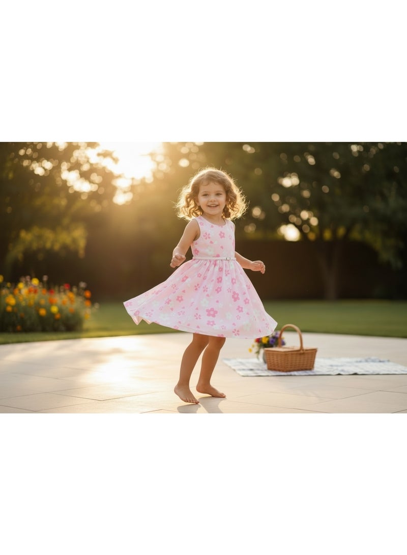 فستان بناتي مبطن من الداخل بلا أكمام برقبة دائرية - Image 1