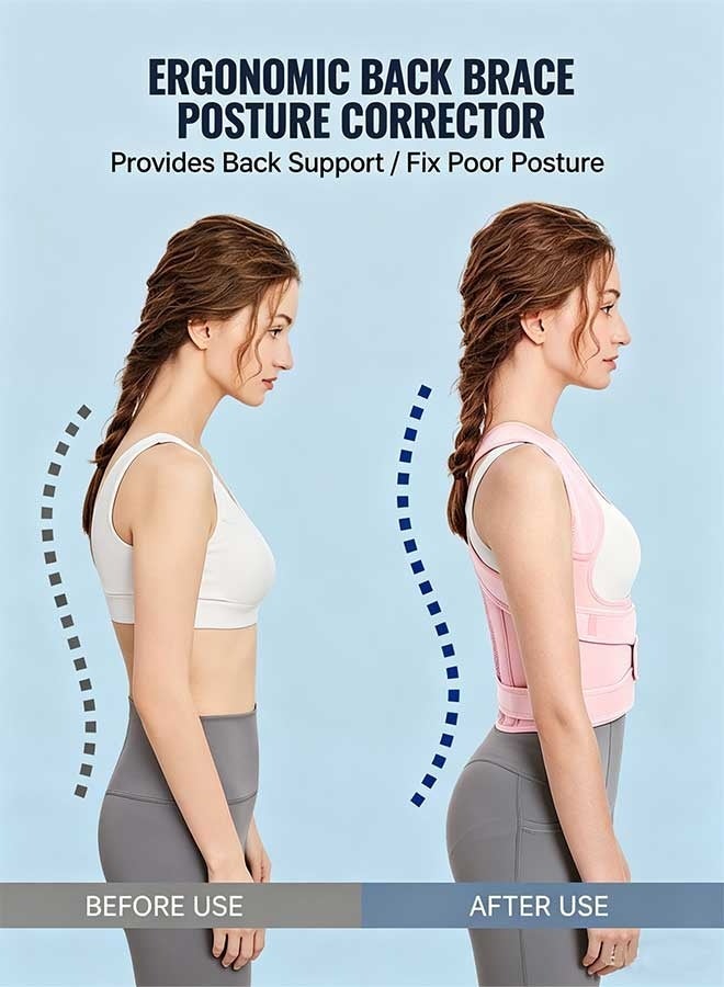 Posture Corrector Back Brace for Men & Women, Adjustable Shoulder Support Belt with Breathable Mesh, Upper Back Support for Posture Improvement, Lightweight Brace (Pink) - Image 4