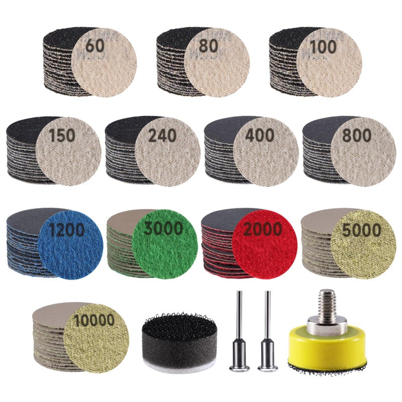 GOH DODD 180 PCS 1 Inch Sandpaper, Wet Dry Sander Sheets with Backing Pad and Soft Foam Buffering Pad, 60 to 10000 Grits Grinding Abrasive Sanding Disc for Wood Metal Mirror Jewelry Car - Image 1