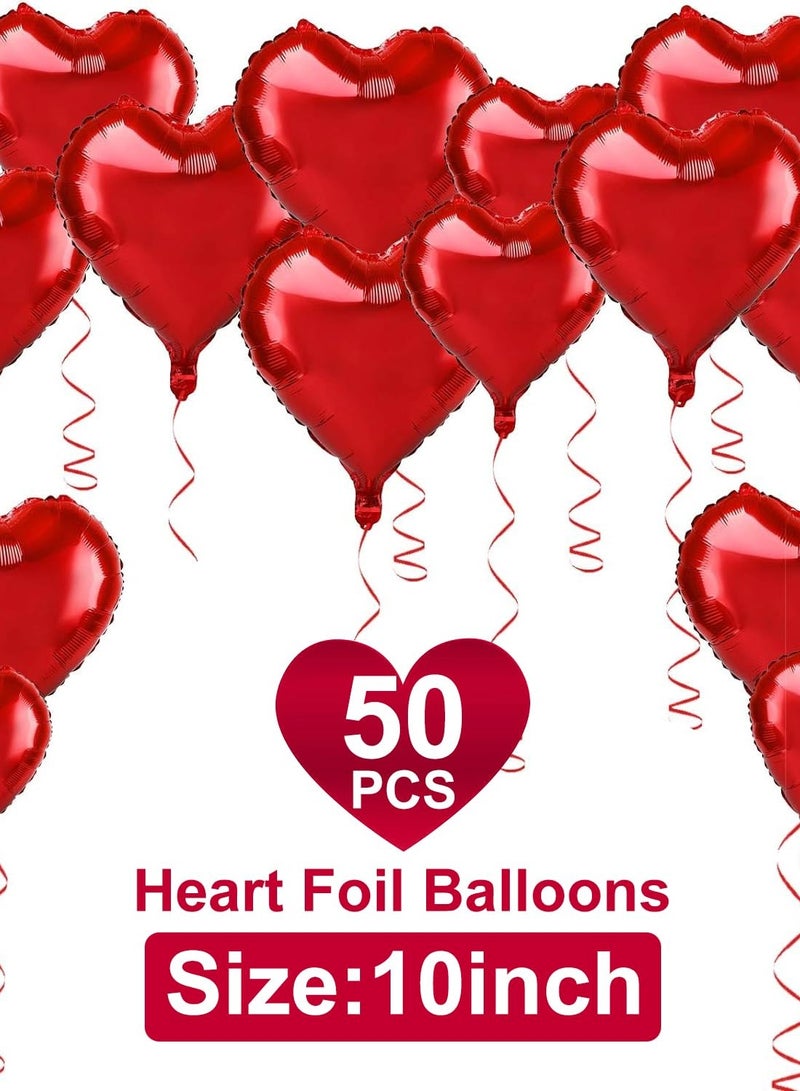 50 Red Heart Balloons,10" Foil Heart Balloons,Holiday Wedding Engagement Party Decoration Balloons - Image 3