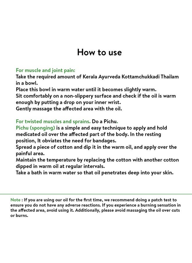 Kerala Ayurveda Kerala Ayurveda Kottamchukkadi Thailam 450 ML| For Tennis Elbow & Sports injuries | Relieves joint swelling and inflammation | Oil for Spondylosis| Cervical Spondylosis Pain Relief Oil | With Kottam, Chukku, Rasna, Devadaru in Sesame oil |  - Image 4