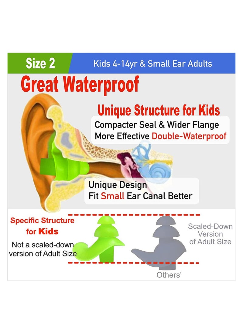 Excefore Swimming Ear Plugs, Ultra Comfy Silicon Swim Ear Plugs, Child Reusable Great Double Waterproof Earplugs for Water Sports Swimming Showering Surfing, 3 Pairs Green, Orange, Blue  - Image 4