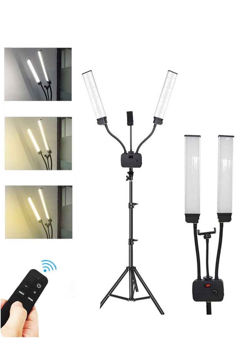Kiboule 45W Double Arm Light, Dimmable 3 Light Modes LED Lighting Kit for Makeup Artist Light,Lash Light, Beauty Light Eyebrow Tattoo Lamp Studio Video Photographic Light with Remote Control and 2M Tripod - Image 1