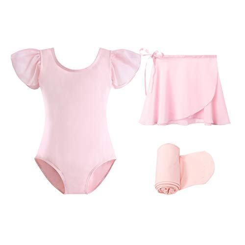 Stelle Ballet Leotards for Girls Toddler Dance Dress Outfit Combo with Skirt and Tights (Toddler/Little Kid/Big Kid)(Ballet Pink-Ruffle Sleeve, 85) - Image 1