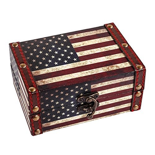 WaaHome Treasure Box 5'' Small Decorative Box Wood Jewelry Keepsakes Box with Lids for Home Decorations (American Flag) - Image 1