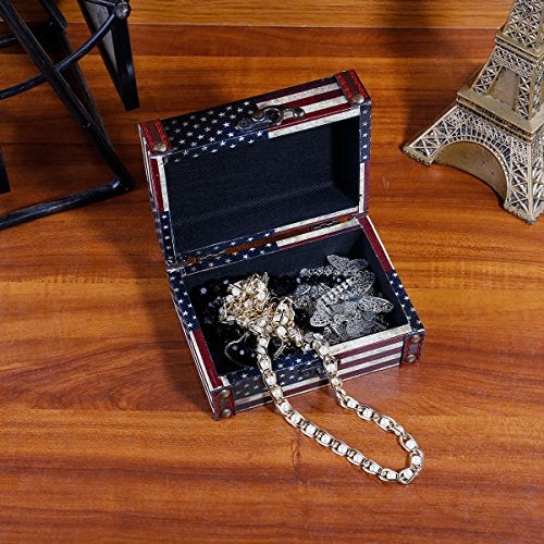 WaaHome Treasure Box 5'' Small Decorative Box Wood Jewelry Keepsakes Box with Lids for Home Decorations (American Flag) - Image 2