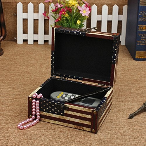 WaaHome Treasure Box 5'' Small Decorative Box Wood Jewelry Keepsakes Box with Lids for Home Decorations (American Flag) - Image 3