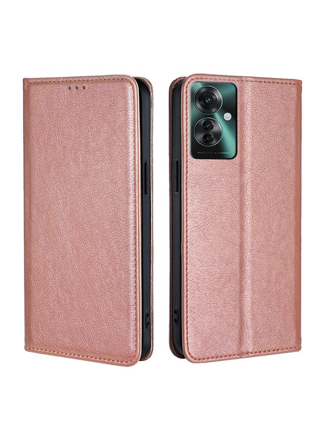 Green Tiger For OPPO Reno11 F 5G Gloss Oil Solid Color Magnetic Leather Phone Case(Rose Gold)