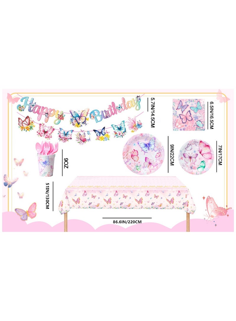 FRUITFUL PARTY Butterfly Birthday Party Disposable Tableware Set for 16 Guests, Butterfly Plates Napkins Cups Tablecloth Decorations for Butterfly Birthday Party Decor Supplies - Image 3
