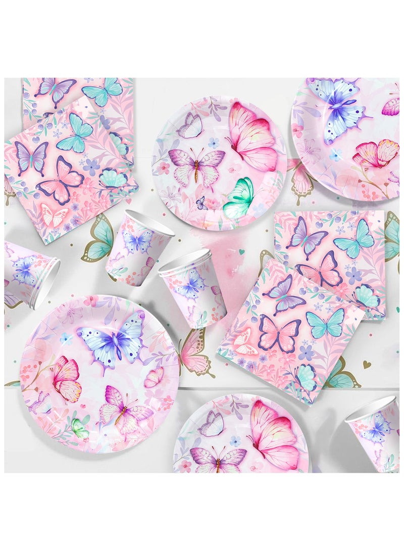 FRUITFUL PARTY Butterfly Birthday Party Disposable Tableware Set for 16 Guests, Butterfly Plates Napkins Cups Tablecloth Decorations for Butterfly Birthday Party Decor Supplies - Image 4