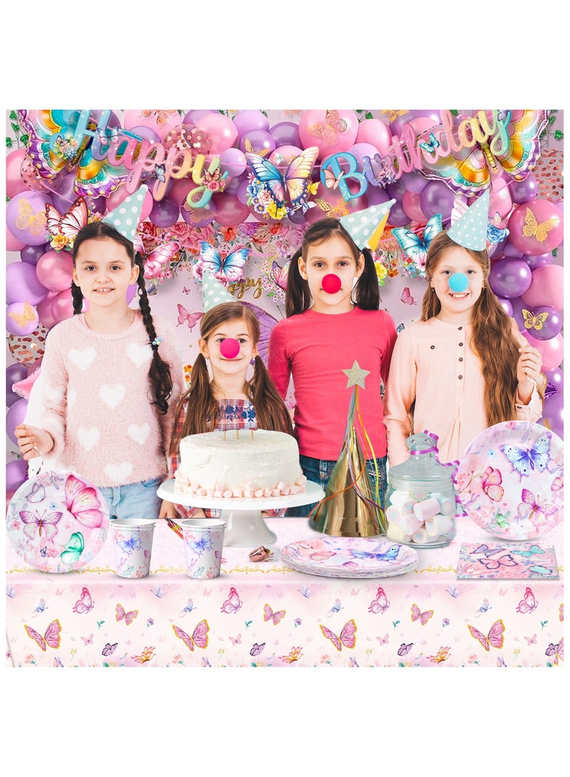 FRUITFUL PARTY Butterfly Birthday Party Disposable Tableware Set for 16 Guests, Butterfly Plates Napkins Cups Tablecloth Decorations for Butterfly Birthday Party Decor Supplies - Image 5