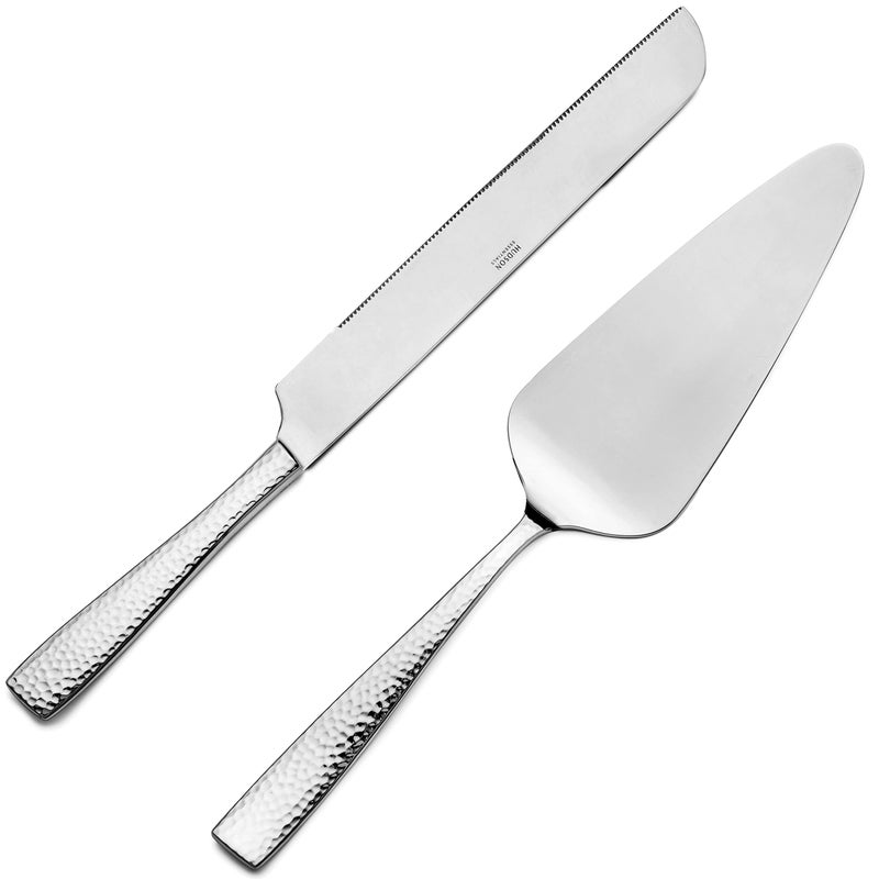 Hudson Essentials Hammered 1810 Stainless Steel Cake Knife  Cake Server Set