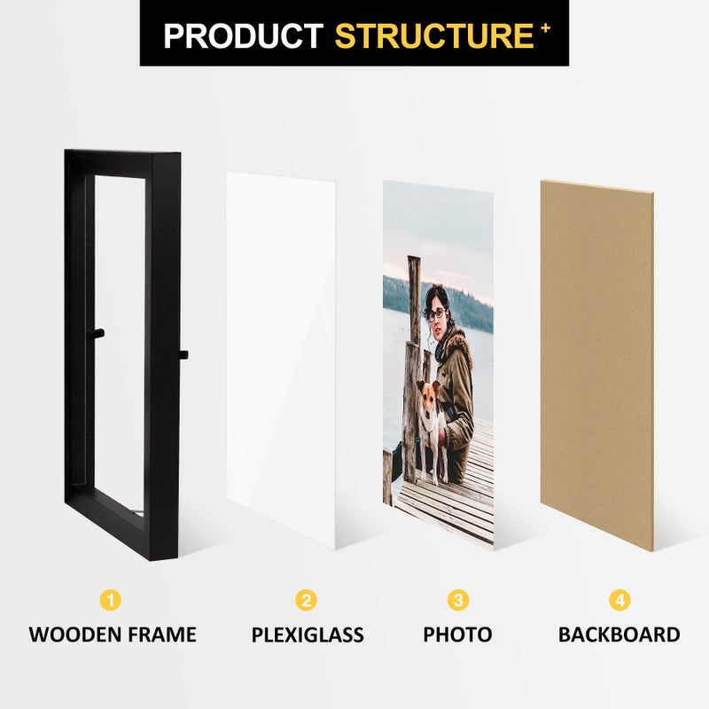 FOREV 5x7 Double Picture Frame Wooden Hinged Photo Frame Definition Glass Stand Vertically on Desktop or Tabletop Black - Image 3