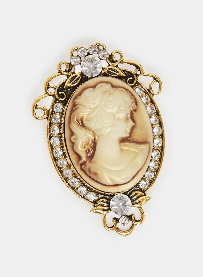 Styli Cameo Brooch with Crystal Accents