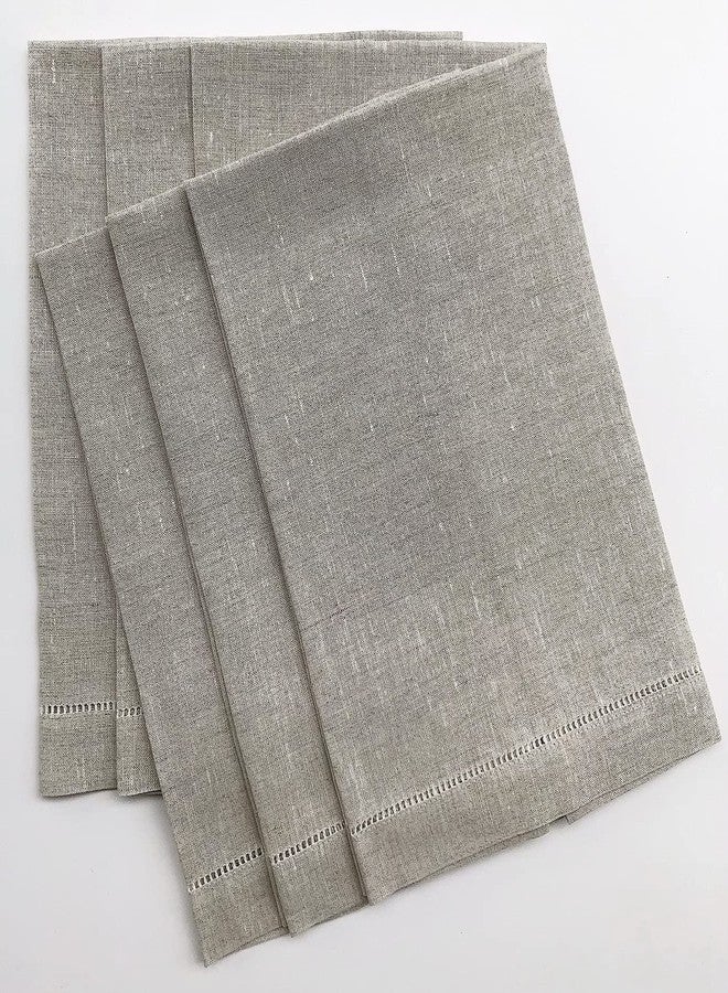 Minhcraft Natural Linen Hem Stitch Hand Towels - Set of 6 14"x22"-Ladder hemstitch 100% Linen Cloth Guest Towels Luxury - Image 1
